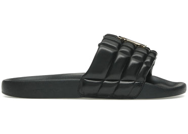 Burberry Monogram Motif Quilted Lambskin Slides Black Gold-tone