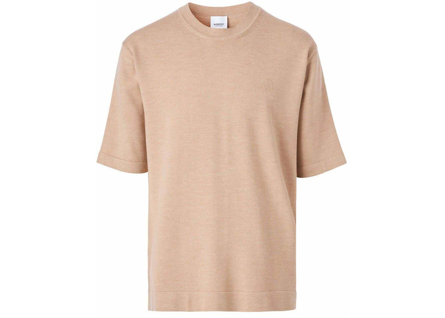T-shirt beige en laine et soie à motif monogramme Burberry