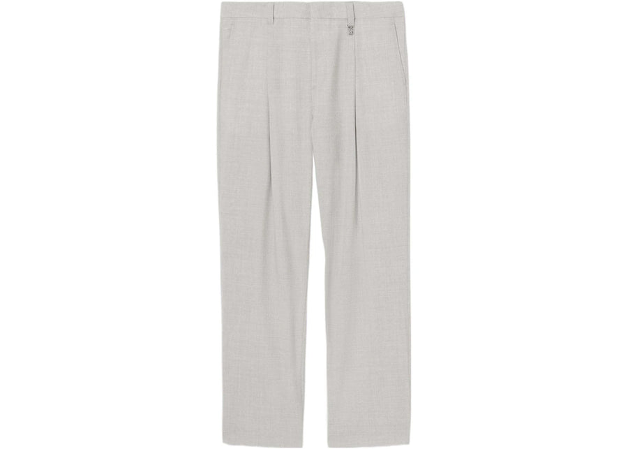 Pantalon large en laine à motif monogramme Burberry, gris/taupe