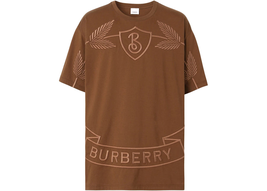 T-shirt en coton Burberry à motif feuille de chêne, marron foncé