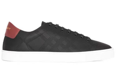 Baskets Burberry en cuir à carreaux perforé, noir bordeaux foncé chiné