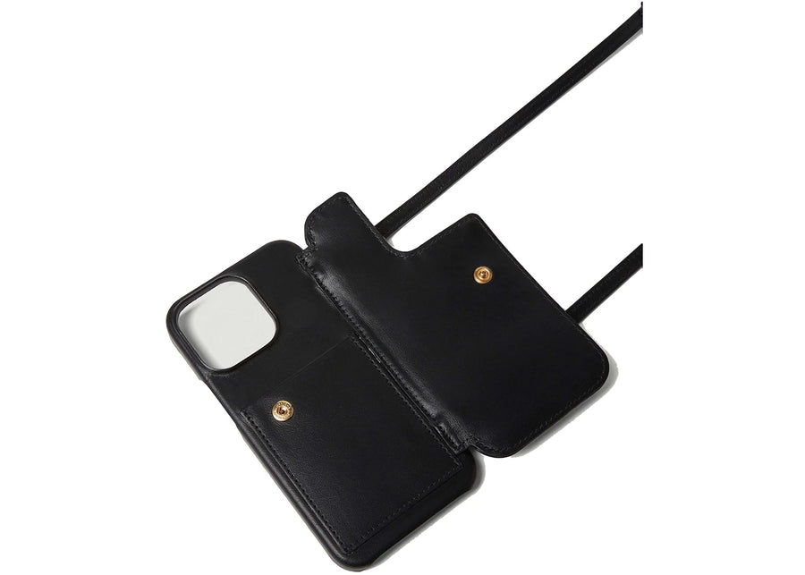 Étui Burberry Lola matelassé en cuir d'agneau pour iPhone 13 Pro avec dragonne, noir.
