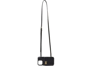 Étui Burberry Lola matelassé en cuir d'agneau pour iPhone 13 Pro avec dragonne, noir.