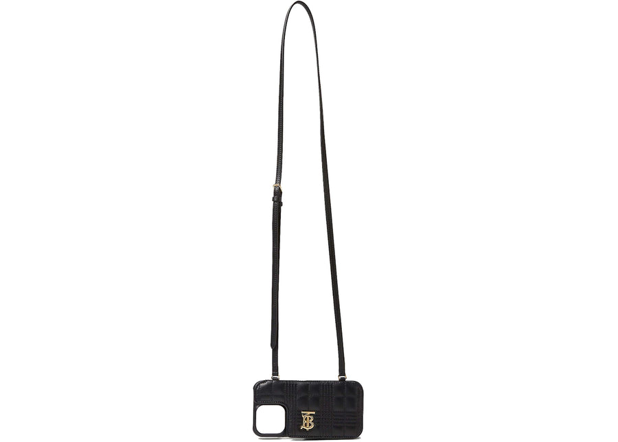 Étui Burberry Lola matelassé en cuir d'agneau pour iPhone 13 Pro avec dragonne, noir.