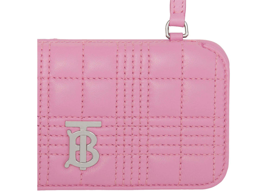 Étui pour iPhone 13 Pro Burberry Lola en cuir d'agneau matelassé avec dragonne, rose primevère