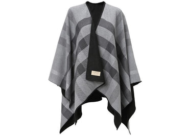 Poncho-écharpe réversible à carreaux Burberry en laine mérinos noir/gris