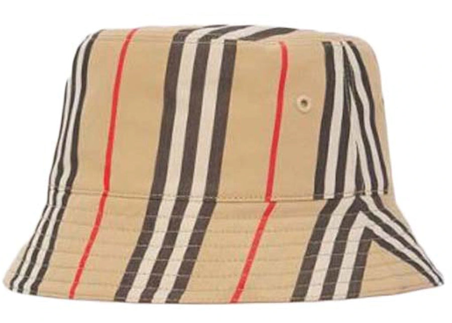 Burberry Reversible Icon Stripe Bucket Hat Beige