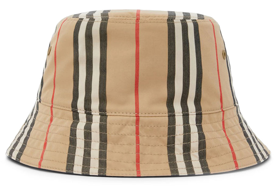 Bob réversible Burberry à rayures iconiques en coton beige archive