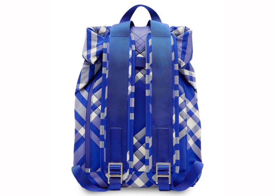 Sac à dos Burberry Roll Jacquard à carreaux bleu et blanc