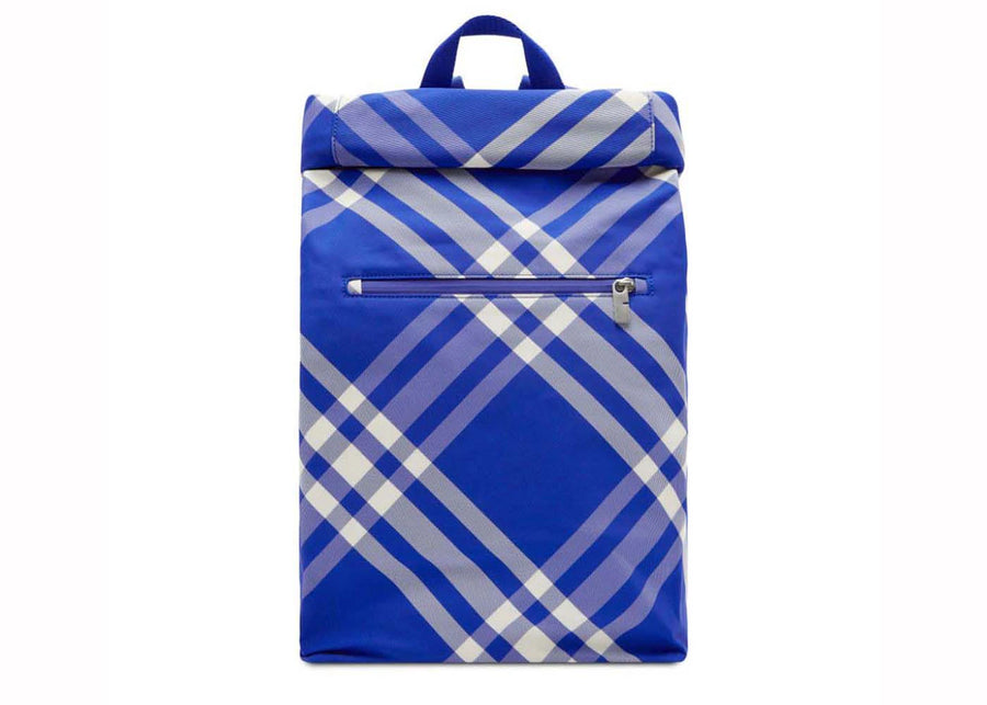 Sac à dos Burberry Roll Jacquard à carreaux bleu et blanc