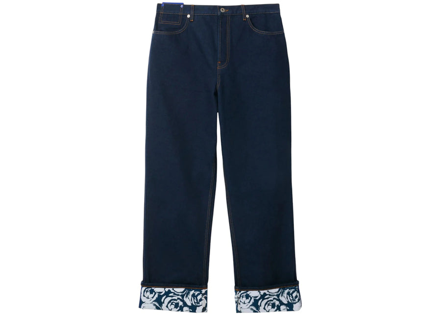 Jean droit bleu à imprimé rose Burberry