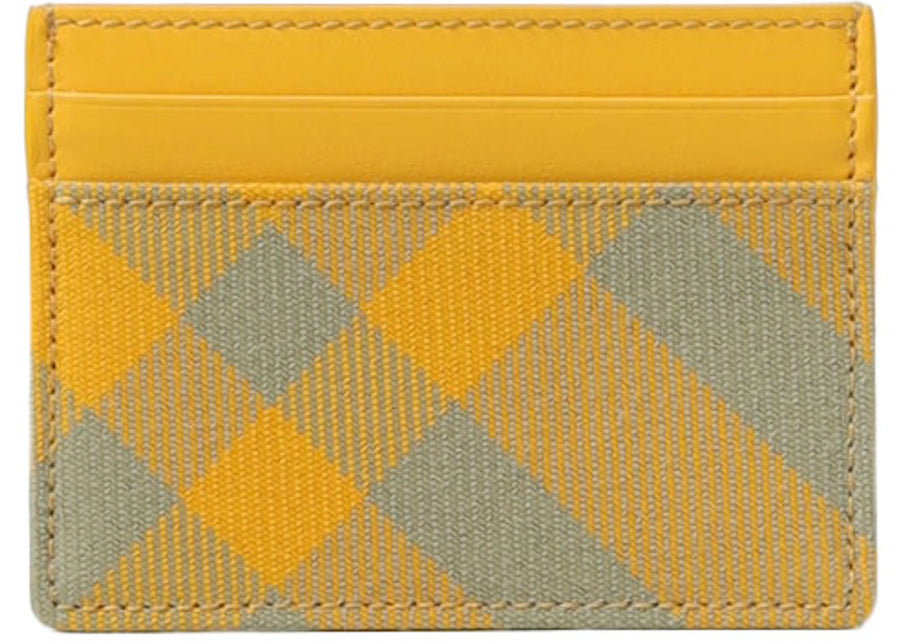 Porte-cartes Burberry Sandon en tissu à carreaux et cuir jaune/gris