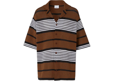 Burberry Short-sleeve Stripe Print Nylon Oversized Shirt Dark Birch Brown