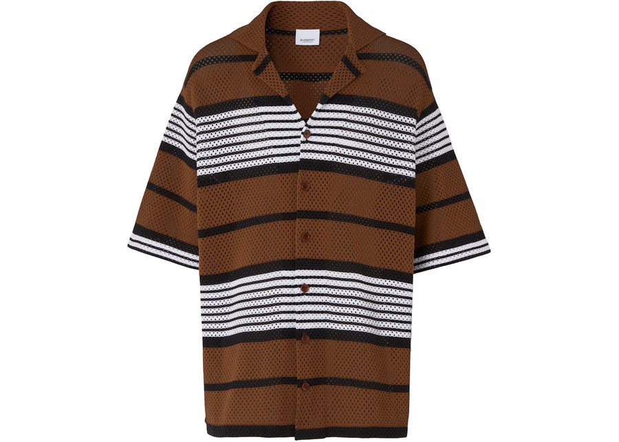 Burberry Short-sleeve Stripe Print Nylon Oversized Shirt Dark Birch Brown