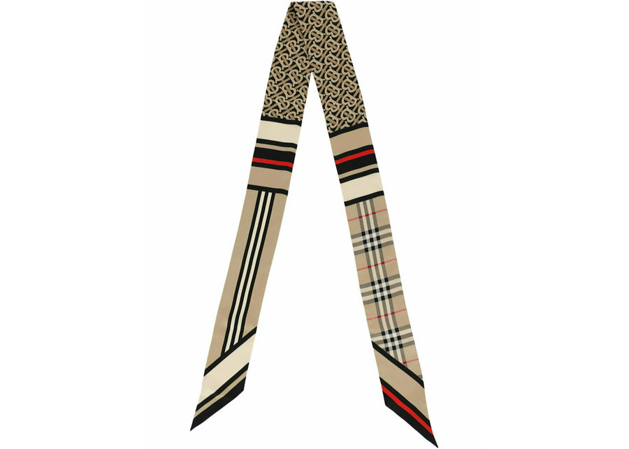 Burberry Skinny Montage Silk Scarf Beige