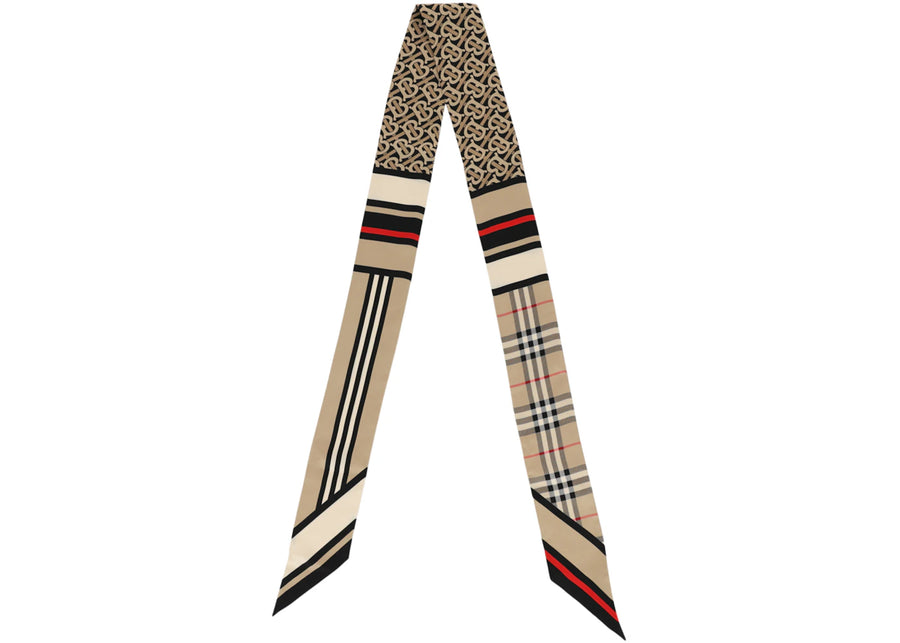 Burberry Skinny Montage Silk Scarf Beige