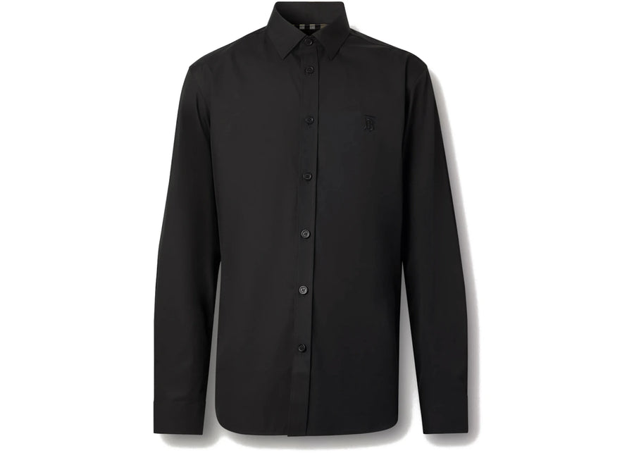 Chemise Burberry Slim Fit à motif monogramme en popeline de coton stretch noire
