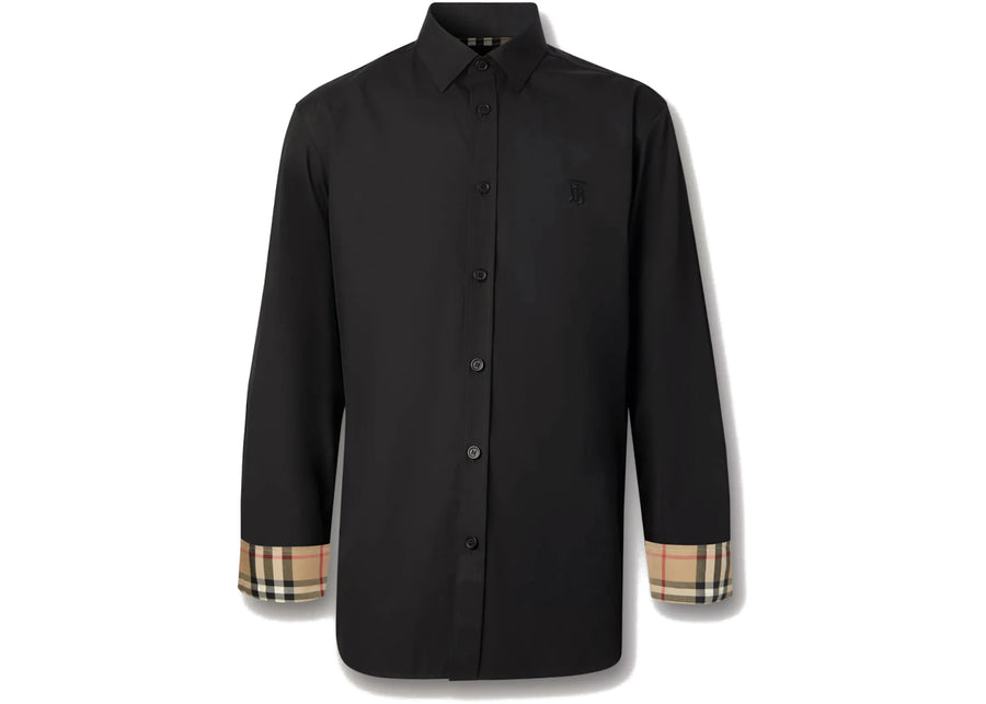Chemise Burberry Slim Fit à motif monogramme en popeline de coton stretch noire