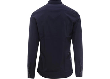 Chemise Burberry slim fit à motif monogramme en popeline de coton stretch bleu marine