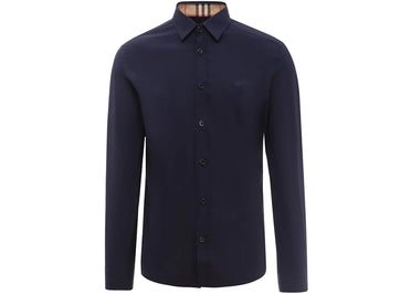 Chemise Burberry slim fit à motif monogramme en popeline de coton stretch bleu marine