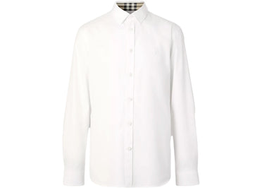 Burberry Slim Fit Monogram Motif Stretch Cotton Poplin Shirt White