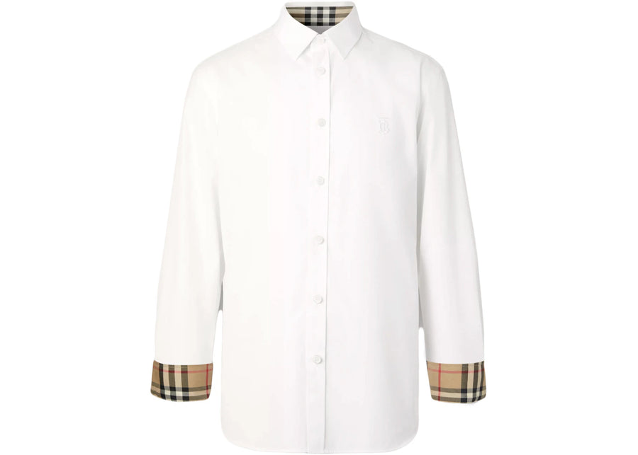 Chemise Burberry Slim Fit à motif monogramme en popeline de coton stretch blanche
