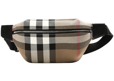 Sac banane Burberry Sonny Check en toile taupe marron