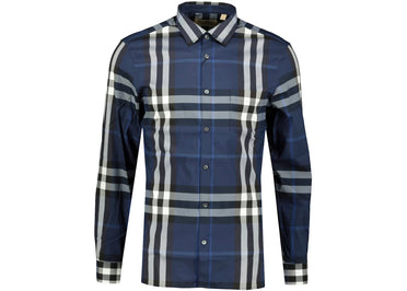 Chemise Burberry en popeline de coton stretch, bleu marine et blanche