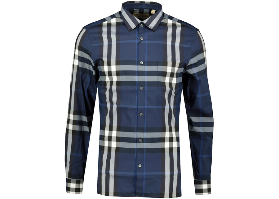 Chemise Burberry en popeline de coton stretch, bleu marine et blanche