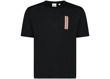 T-shirt Burberry en coton noir à rayures et poche.