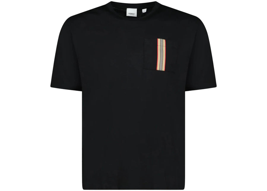 T-shirt Burberry en coton noir à rayures et poche.