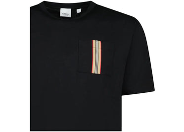 T-shirt Burberry en coton noir à rayures et poche.