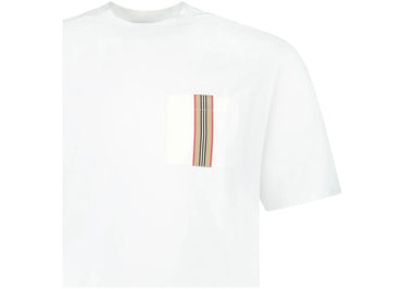 T-shirt Burberry blanc en coton à rayures et poche.