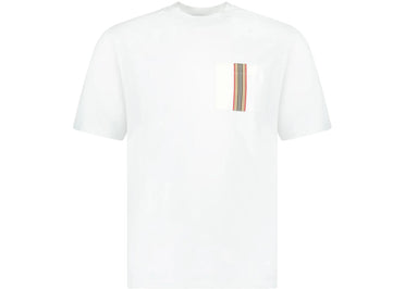T-shirt Burberry blanc en coton à rayures et poche.