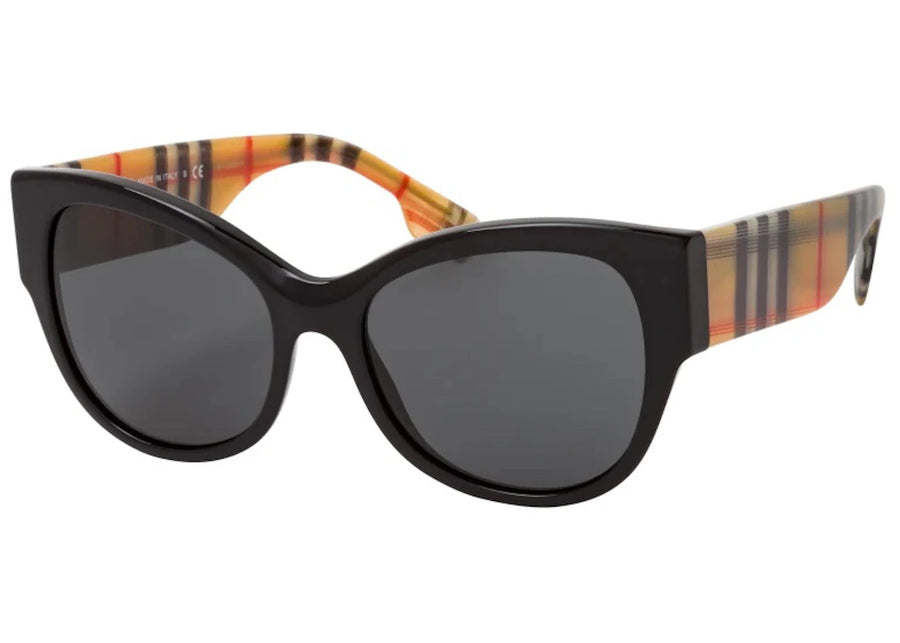 Lunettes de soleil Burberry, monture papillon, noir et beige à carreaux vintage (40806111)