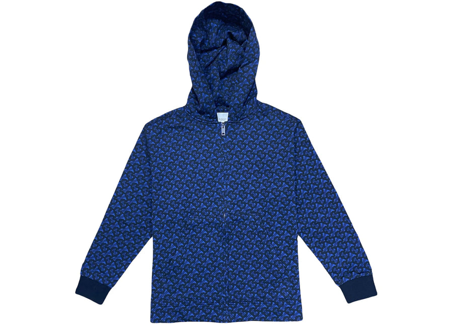 Sweat à capuche zippé Burberry TB à imprimé monogramme, bleu roi profond
