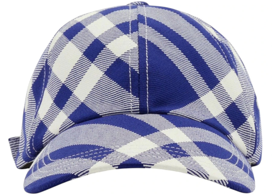Casquette de baseball Burberry à motif tartan bleu et blanc