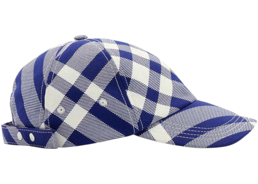 Casquette de baseball Burberry à motif tartan bleu et blanc