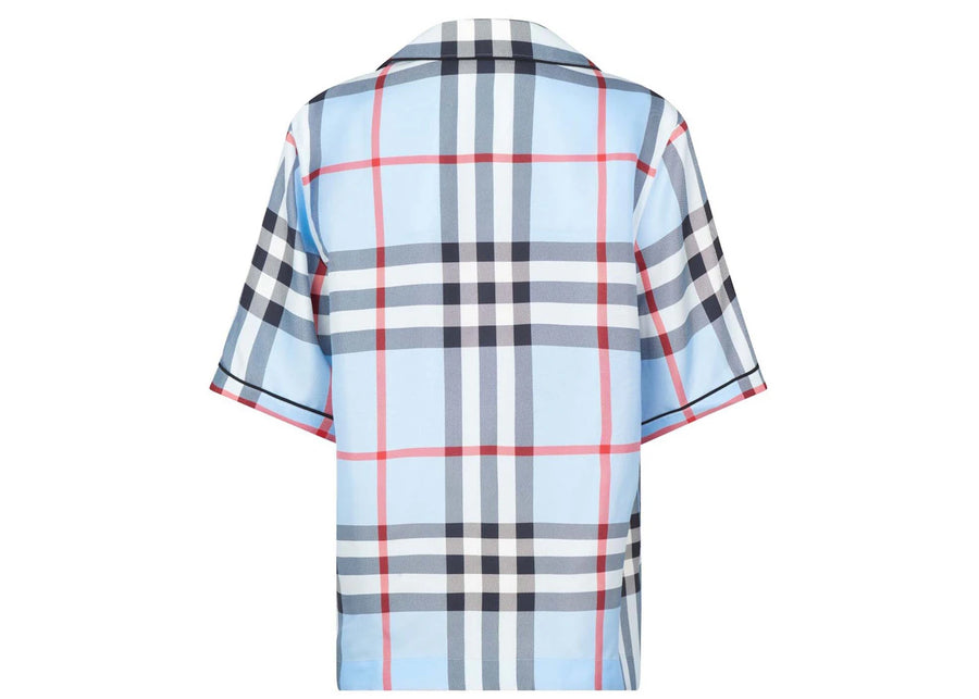Chemise en soie Burberry Tierney bleu pâle à carreaux IP