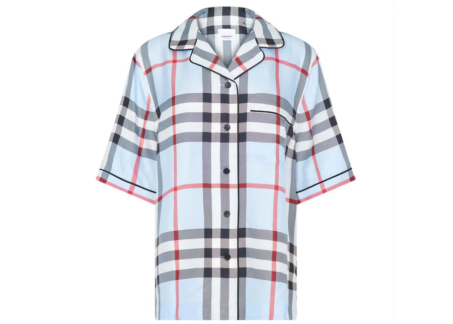 Chemise en soie Burberry Tierney bleu pâle à carreaux IP