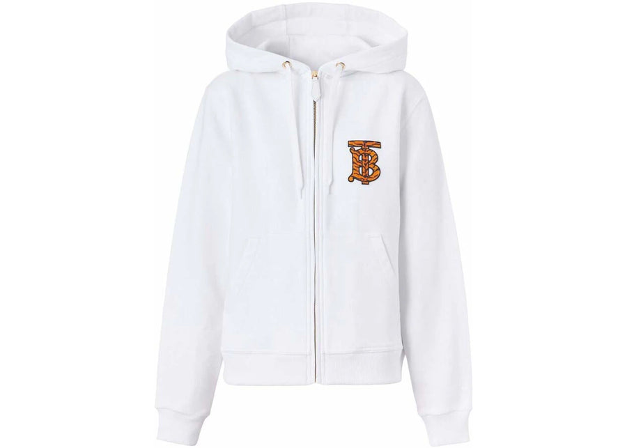 Sweat à capuche blanc Burberry Tiger TB à motif monogramme