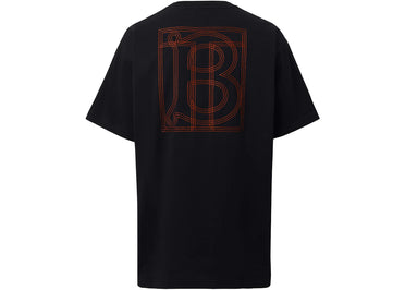 Burberry Topstitched Monogram Motif Cotton Oversized T-Shirt Black
