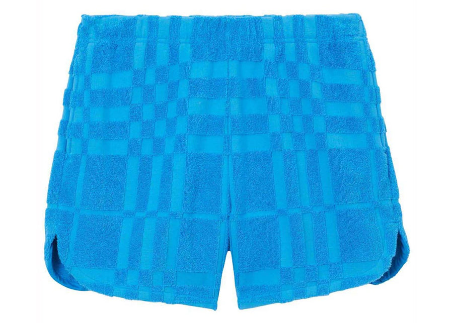 Short Burberry bleu à carreaux en tissu éponge, longueur au-dessus du genou