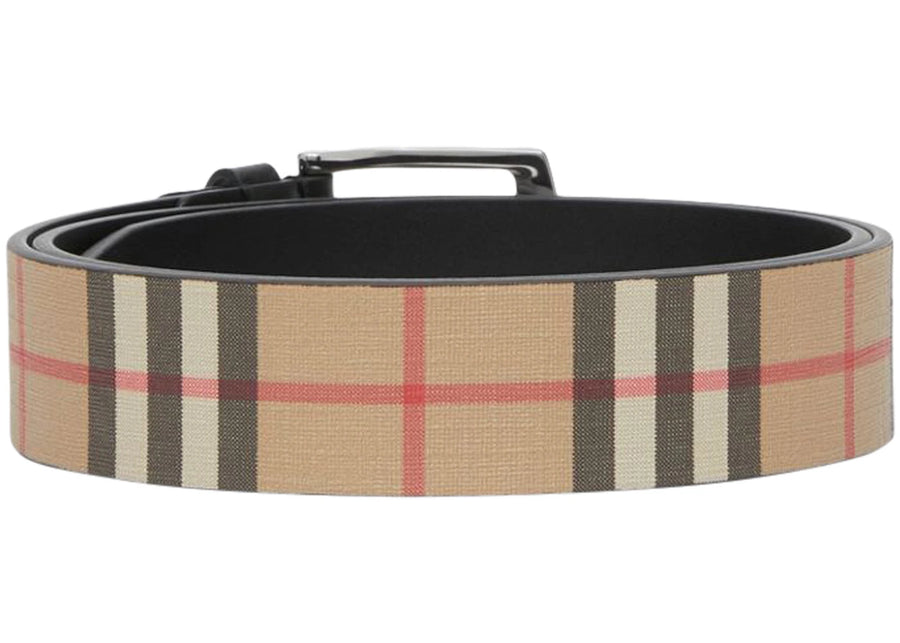 Ceinture Burberry Vintage Check en cuir et cuir, beige/noir (Archives)