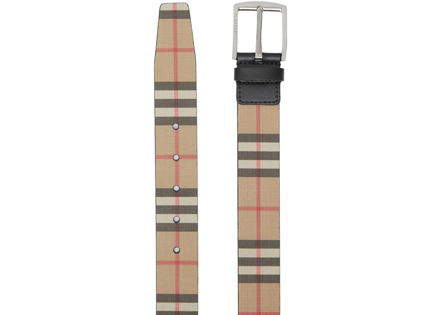 Ceinture Burberry Vintage Check en cuir et cuir, beige/noir (Archives)