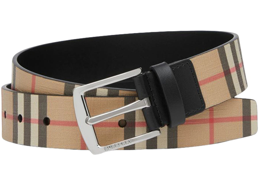 Ceinture Burberry Vintage Check en cuir et cuir, beige/noir (Archives)