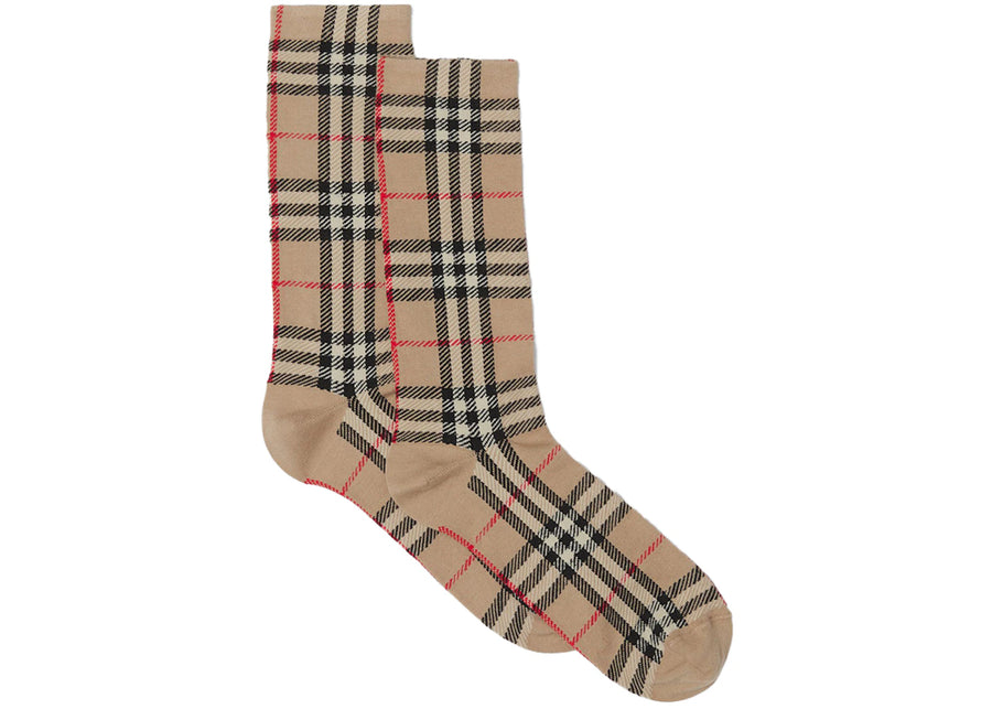 Chaussettes Burberry Vintage Check Intarsia en coton et cachemire mélangés, beige archive