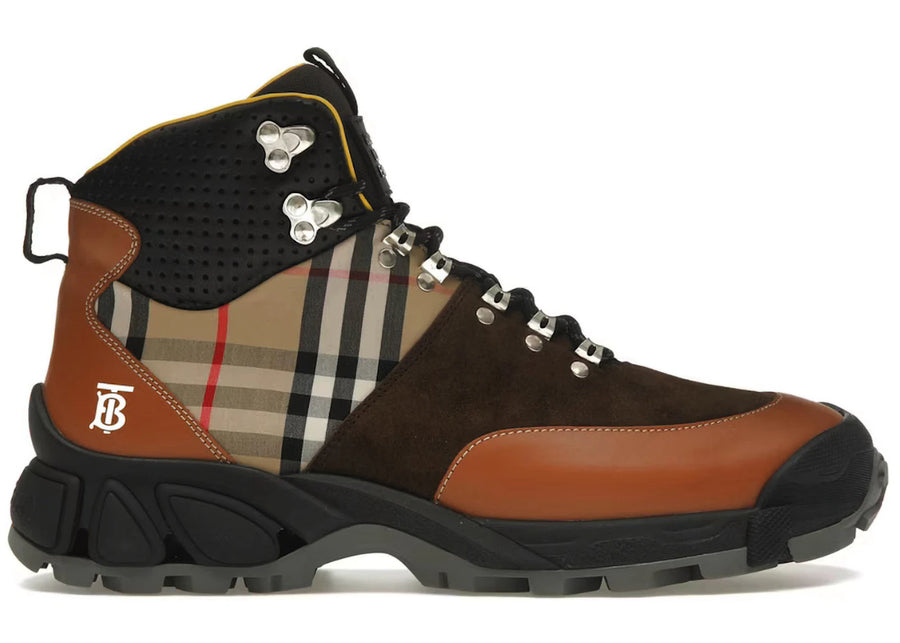 Burberry Vintage Check Tor Boots Beige Brown Black (Women's)