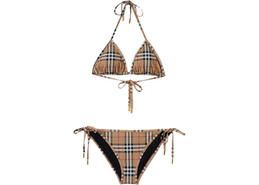 Bikini triangle à carreaux vintage Burberry, beige (archive)