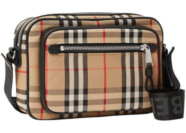 Sac bandoulière Burberry Vintage Check en cuir beige Archive